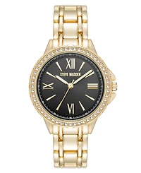 Steve Madden Women's Charming Black and Gold-Tone Alloy Metal Bracelet Watch, 38mm
