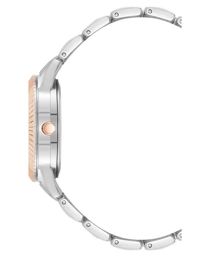 Steve Madden Women's Coin Edge Silver-Tone and Rose Gold-Tone Alloy Metal Bracelet Watch, 36mm