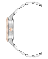 Steve Madden Women's Coin Edge Silver-Tone and Rose Gold-Tone Alloy Metal Bracelet Watch, 36mm