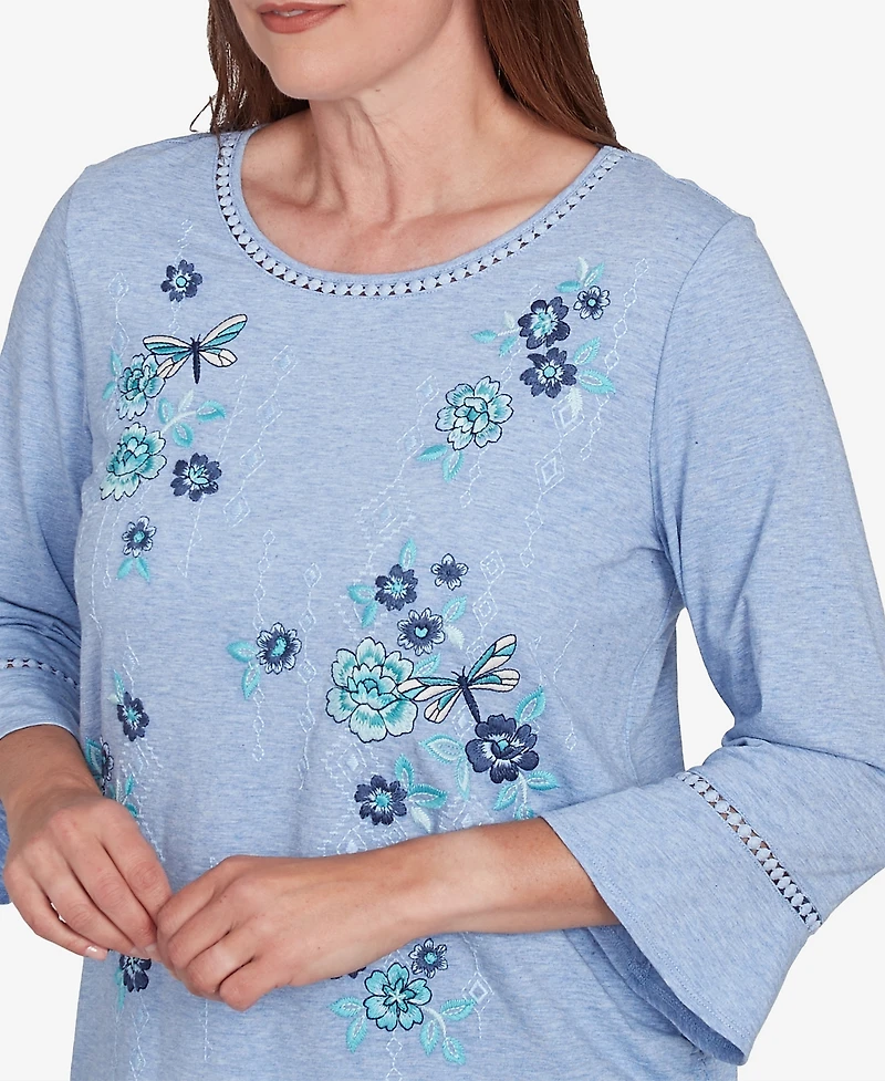 Alfred Dunner Women's Lake Victoria Flower Butterfly Embroidered Top
