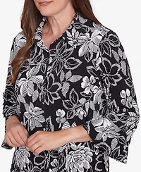 Alfred Dunner Women's Wild at Heart Floral Puff Print Button Down Top