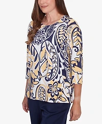 Alfred Dunner Women's Block Island Dramatic Paisley Crew Neck Top