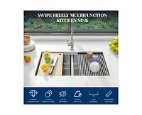 gaomon Kitchen Sink, 33 Inch Brushed Nickel Undermount Kitchen Bar Sink with Single-tier Track, Stainless Steel 16 Guage Double Bowl Kitchen Sinks, Fa