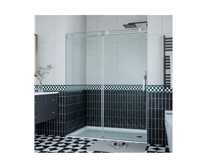 gaomon Shower Door, 44-48" W × 76" H Frameless Sliding Shower Door,Waterproof Glass Shower Door with Stainless Steel Handle and Seal Strip, 5/16"