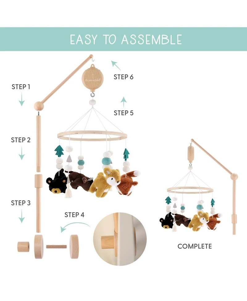 The Peanutshell Western Woods Baby Musical Wooden Crib Mobile