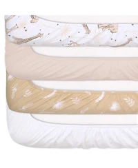 The Peanutshell Caramel Safari Cotton Jersey 4 Pack Fitted Crib Sheets