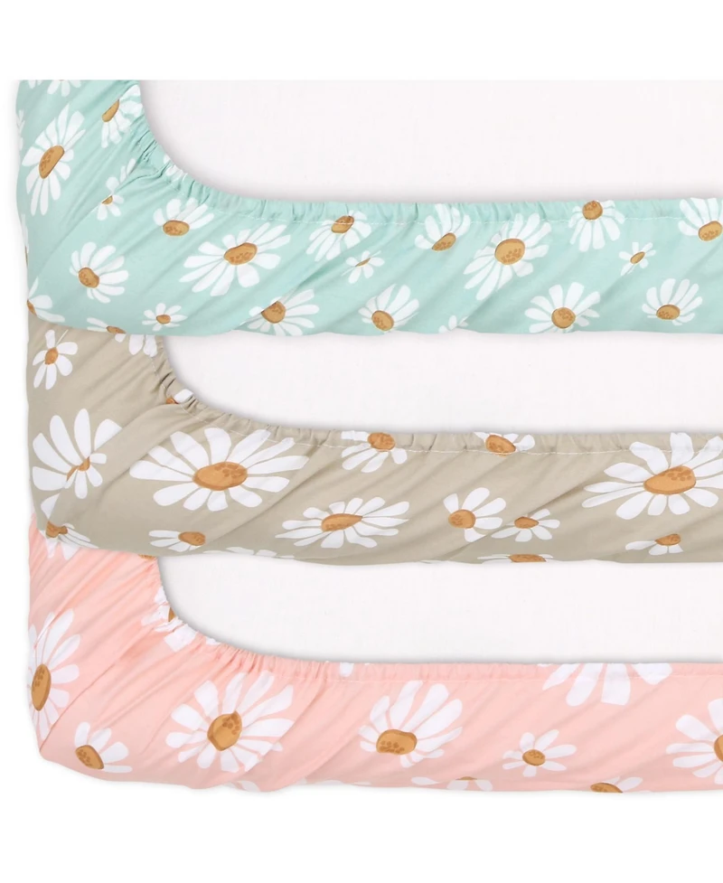 The Peanutshell Daisy Dreams 3-Pack Fitted Playard Sheets