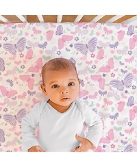 The Peanutshell Pink and Purple Butterfly Song Crib Bedding Set for Baby Girls, 3 Piece Nursery Set
