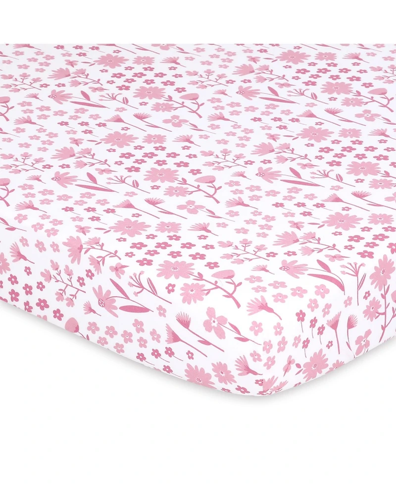 The Peanutshell Pack n Play, Mini Crib, Portable Crib or Fitted Playard Sheets for Baby Girl, Daisy, 3 Pack Set