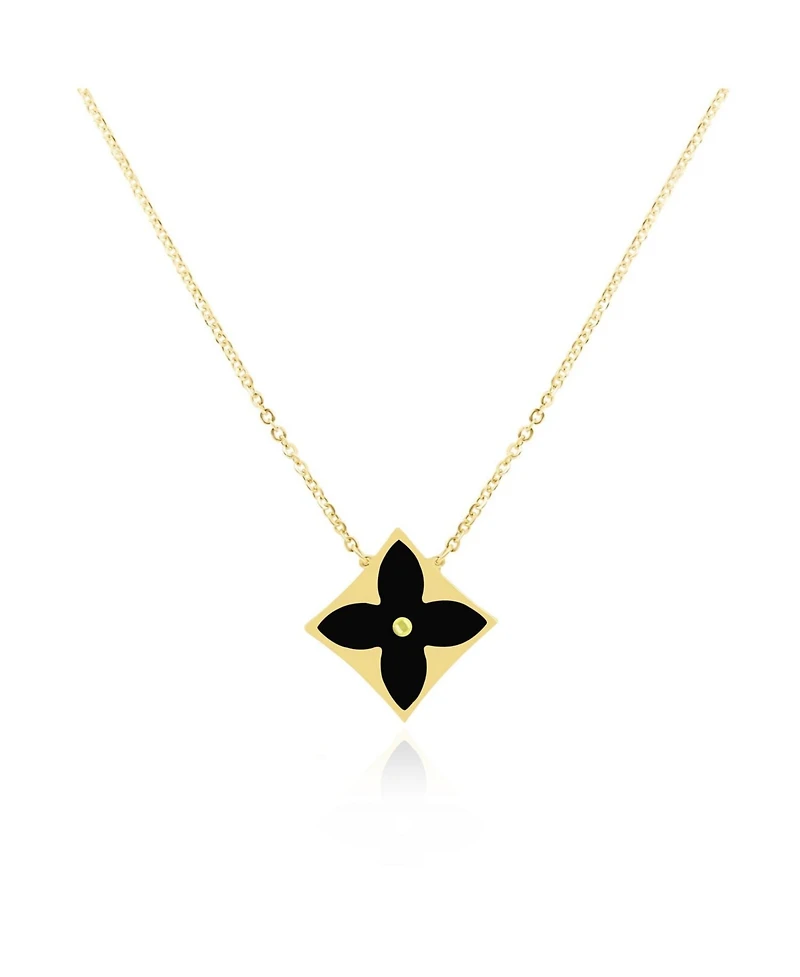 The Lovery Onyx Luxe Flower Necklace 14K Gold