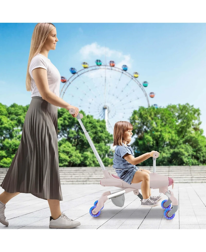 2-in-1 Kids Ride-on Push Car with Led Lighted Wheels Removable & Adjustable Handle