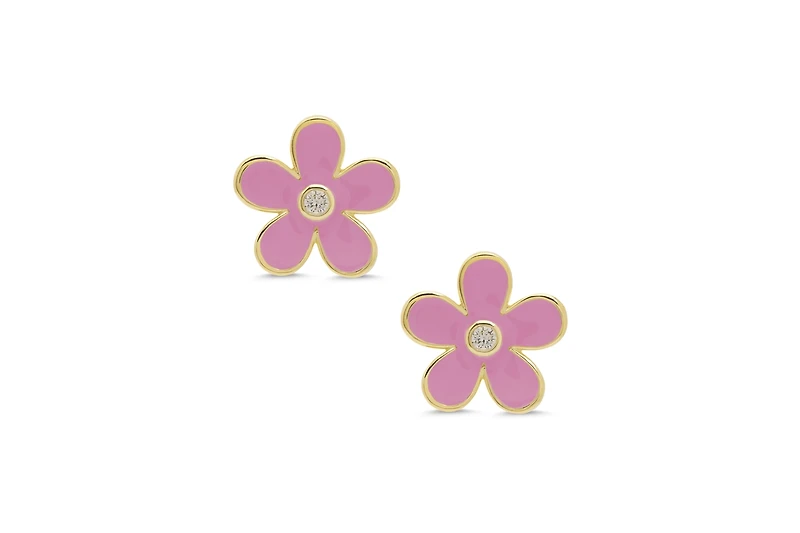 Lily Nily Girls Pink Flower Cz Stud Earrings