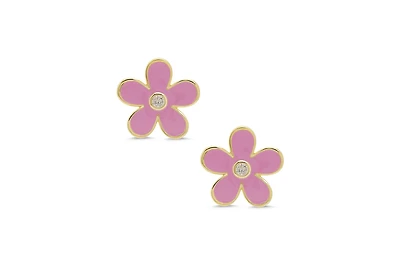 Lily Nily Girls Pink Flower Cz Stud Earrings