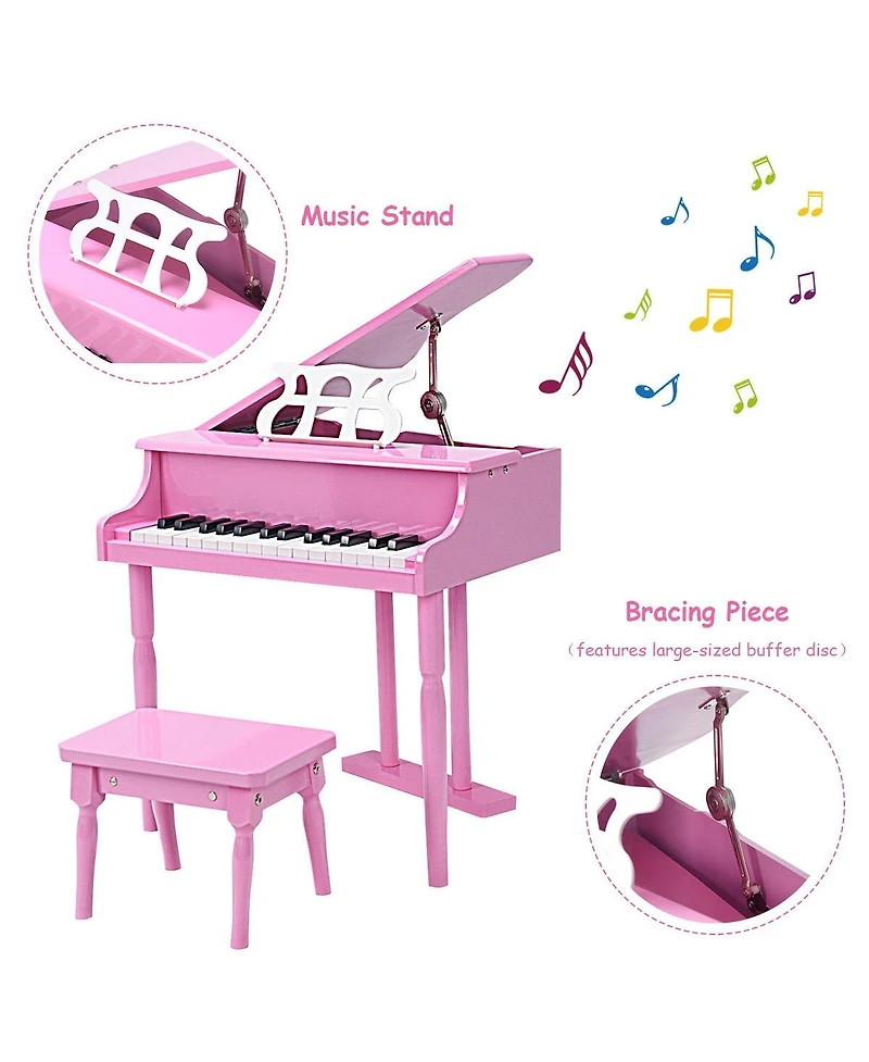 Hongge Musical Instrument Toy 30-Key Children Mini Grand Piano with Bench