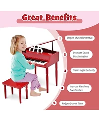 Hongge 30-Key Wood Toy Kids Grand Piano with Bench and Music Rack