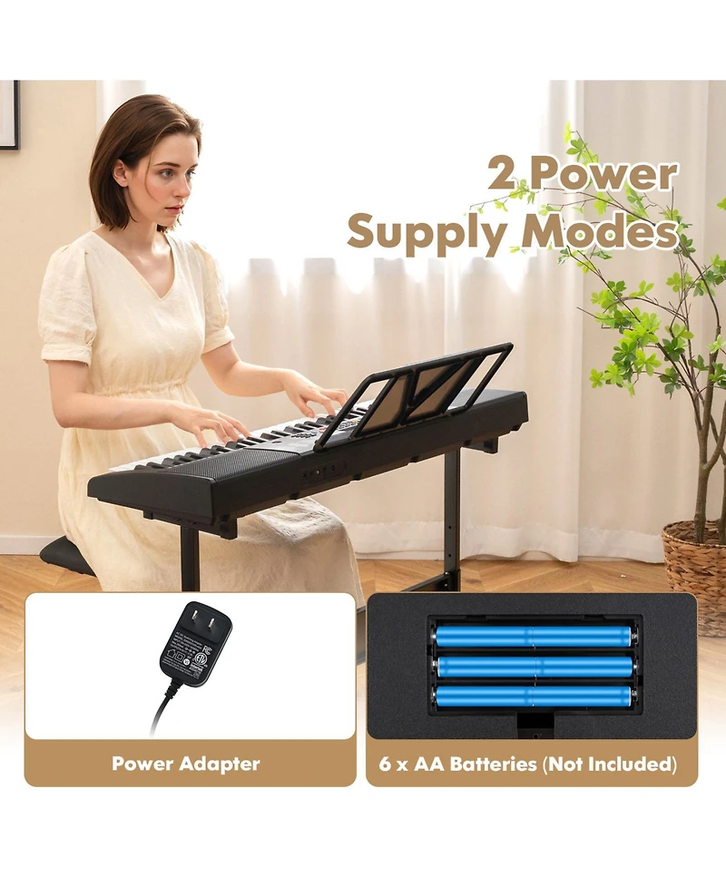 Hongge 61-Key Portable Electronic Keyboard Piano with Stand and Stool