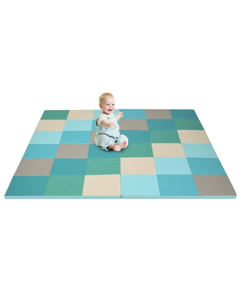 Hongge 58 Inch Toddler Foam Play Mat Baby Folding Activity Floor Mat-Light Blue