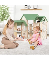 Hongge Wooden Corner Dollhouse Playset with 6 Rooms and 36 Pieces for Kids 3+ Years Old