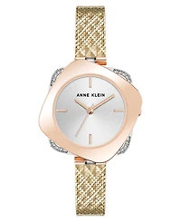 Anne Klein Women's Quartz Elegant Hidden Crystal Tri-Tone Stainless Steel Mesh Band Watch, 28mm