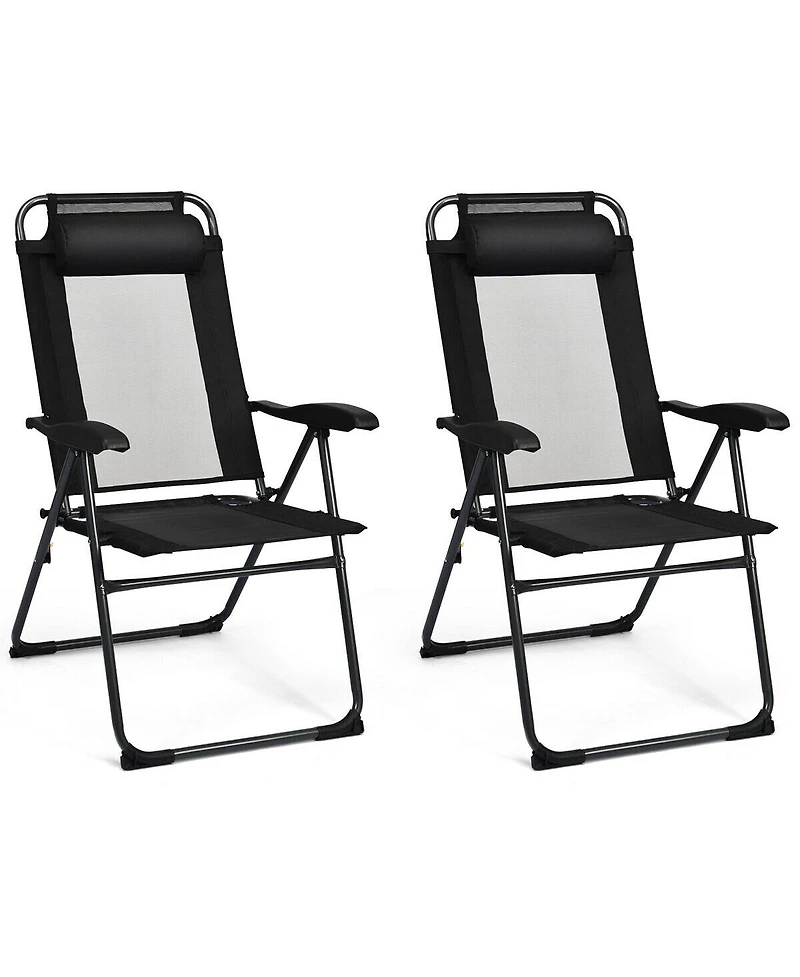 Sugift 4 Pieces Patio Garden Adjustable Reclining Folding Chairs with Headrests