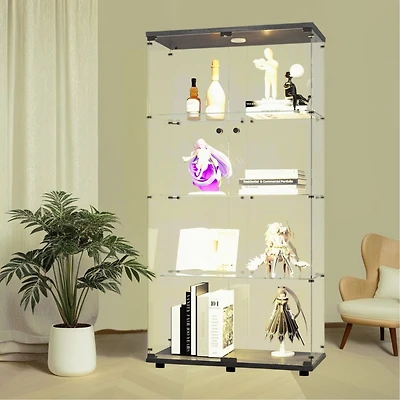 Streamdale Lighted Glass Display Cabinet with Shelves, Black
