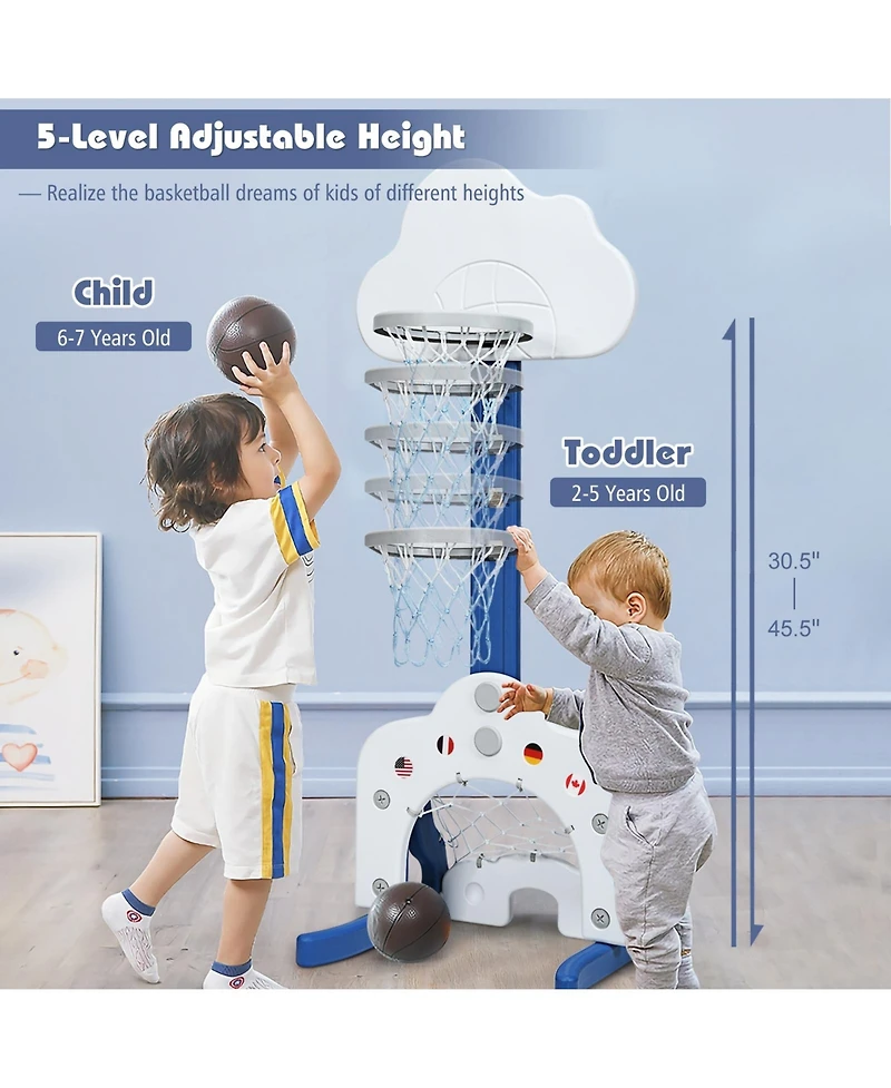Hongge 3-in-1 Kids Adjustable Basketball Hoop Set with Balls