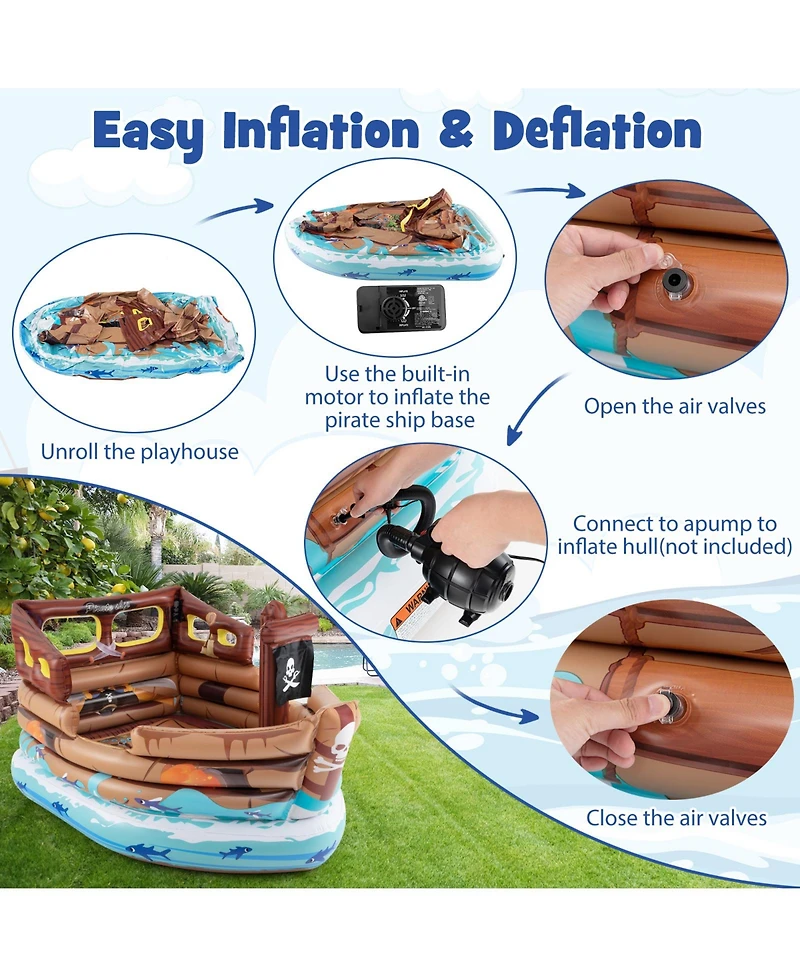 Hongge Inflatable Pirate Ship Playhouse with Built-in Motor and Inflatable Toy Sword