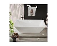 gaomon 66" Acrylic Freestanding Bathtub,Contemporary Square Shape Soaking Tub With Chrome Drain and Minimalist Linear Design Overflow, Easy to Install