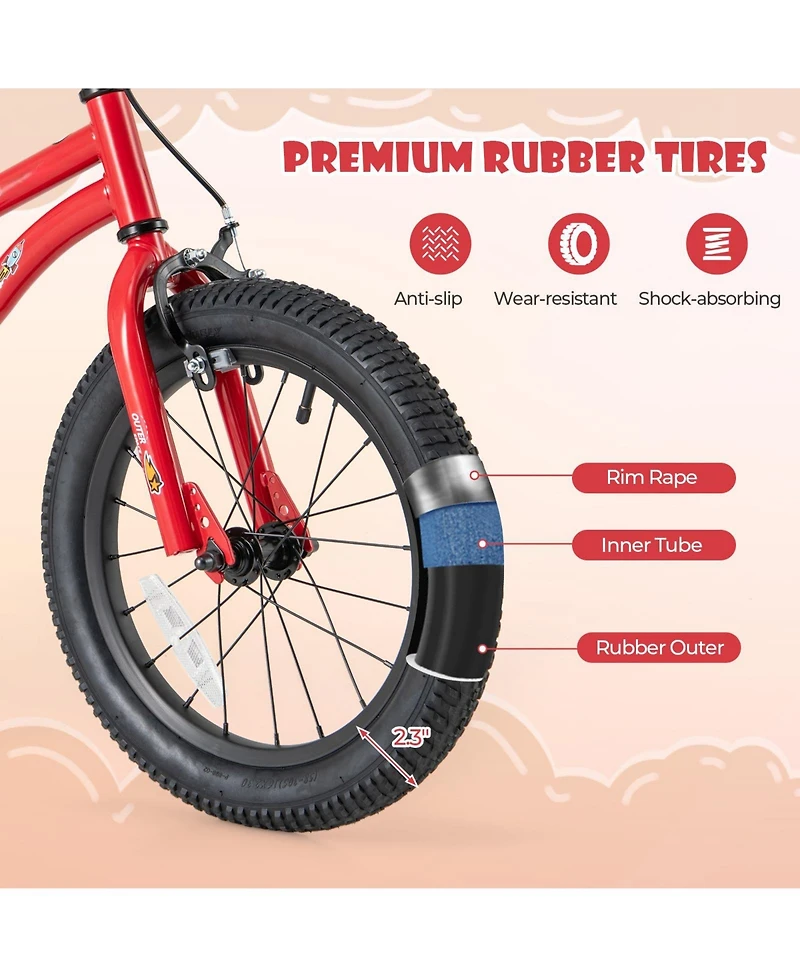 Hongge 16-Inch Kids' Bike with Handbrake, Coaster Brake, and Bell for Ages 4-7