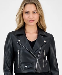 Anne Klein Women's Faux Leather Cropped Moto Jacket