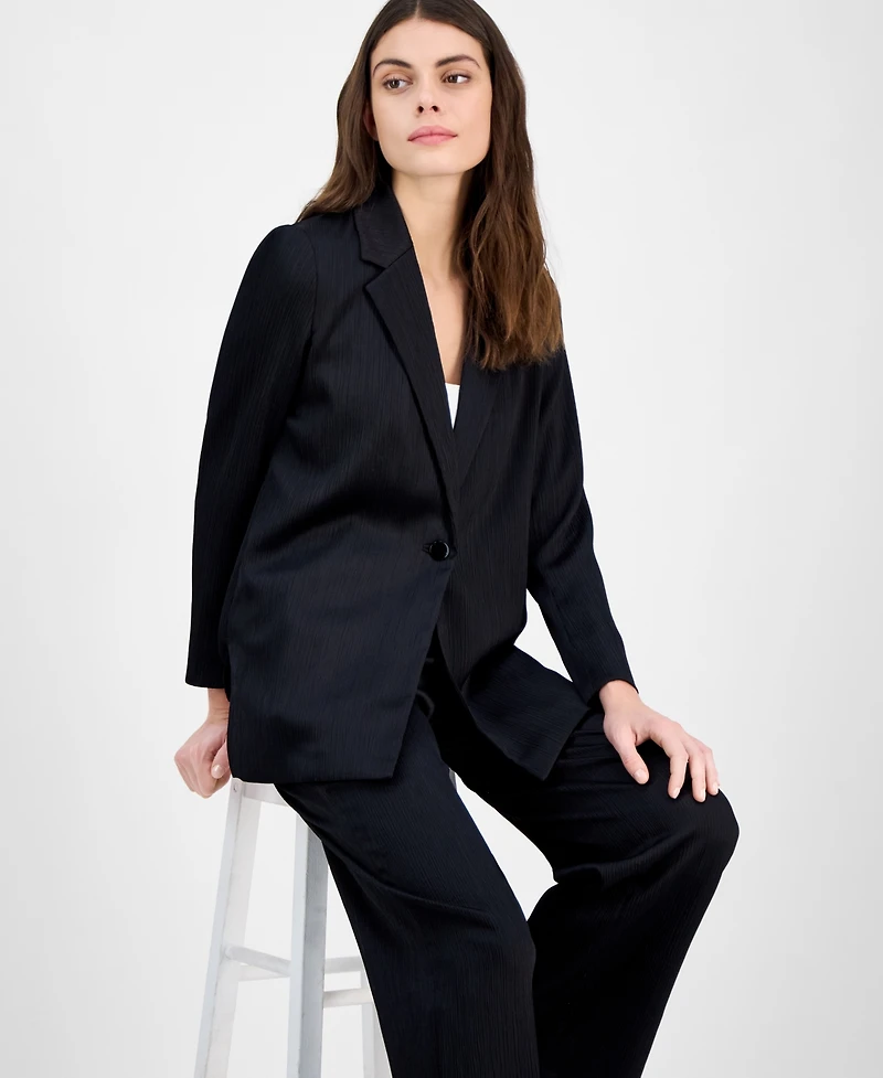 Anne Klein Women's Crinkled Satin Notched Collar One-Button Jacket