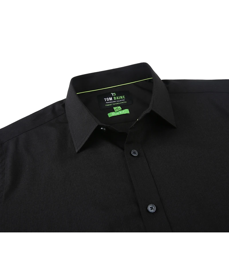 Tom Baine Men's Four-Way Stretch Solid Textured Button Down Dress Shirt