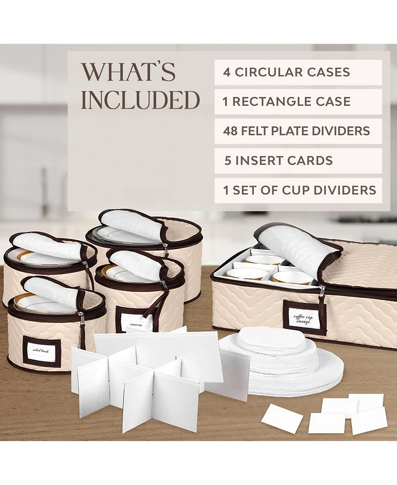 Florida Brands 5-Piece Set China Storage Containers with Dividers - Holds Set of 12 Dinnerware