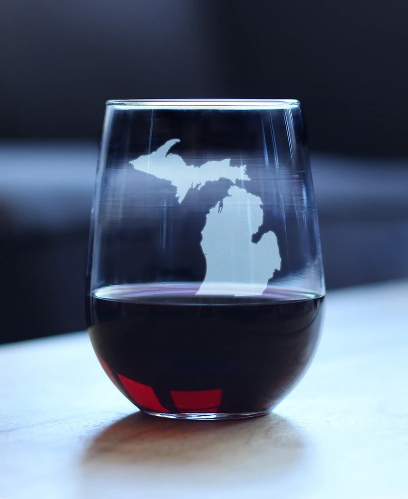 Bevvee Michigan State Map Stemless Wine Glass