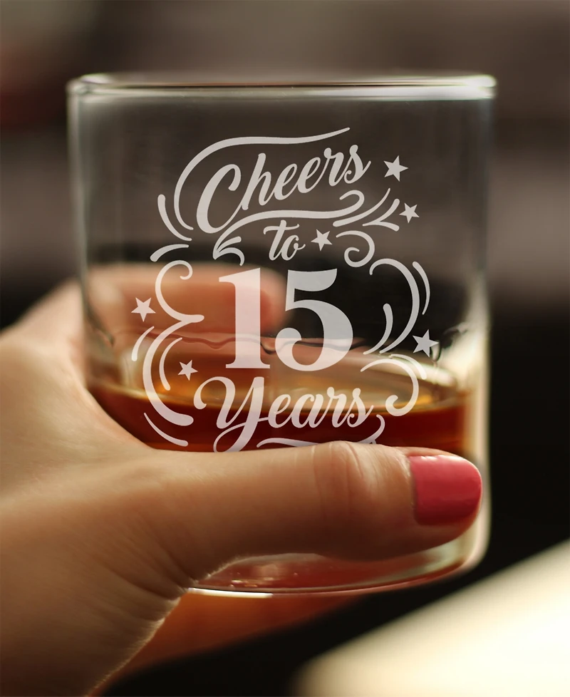 Bevvee Cheers to 15 Years Whiskey Rocks Glass