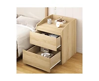 gaomon Nightstand with Drawers Bedside Table White End Table Modern Bed Side Table 2 Drawers Night Stand Drom Side Table Curved with Handle Free Desig