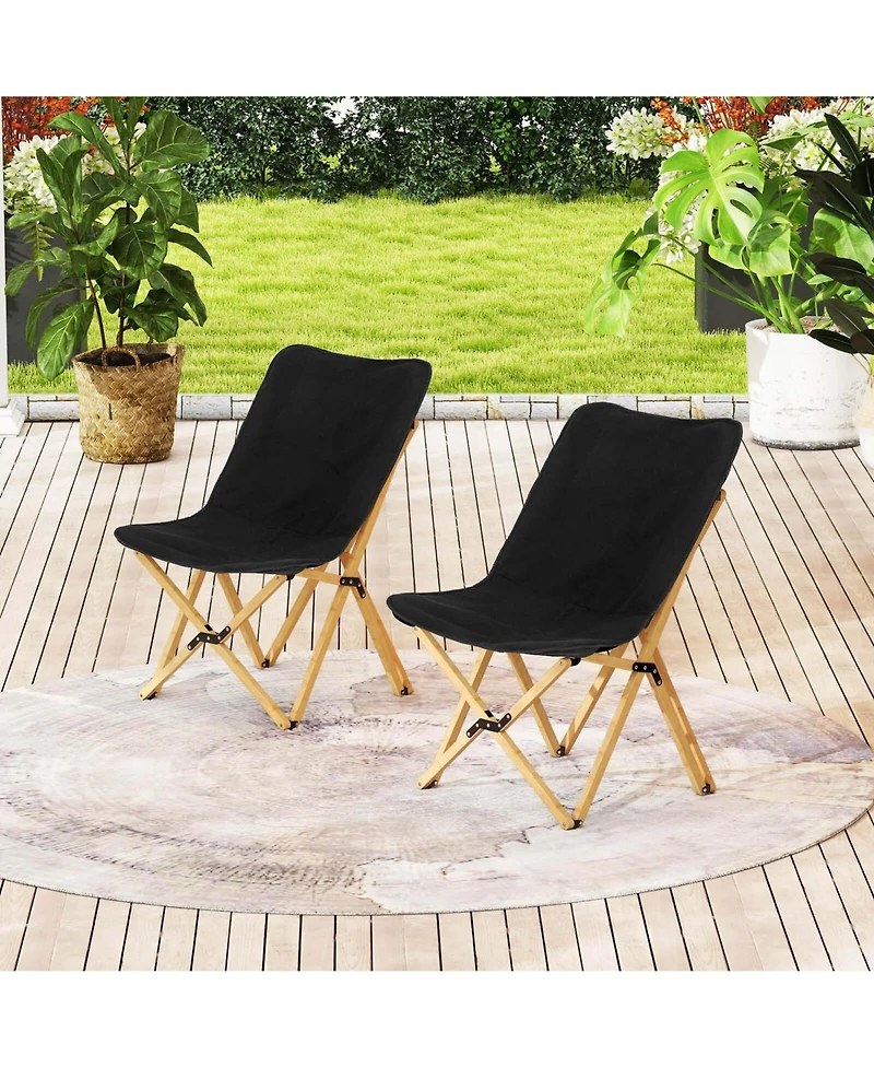 Bamboo Butterfly Folding Chair Set of 2 with Storage Pocket 330 Lbs Capacity