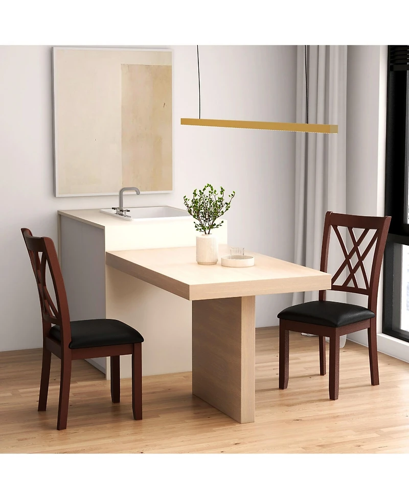 Gymax Set of 2 Dining Chair Kitchen Chair with Backrest Padded Seat & Rubber Wood Legs