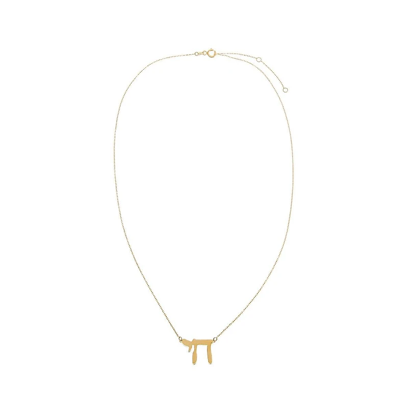 Solid Large Chai Pendant Necklace 14K