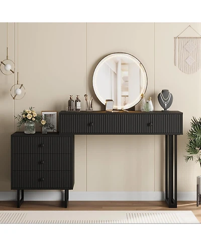 gaomon Black Vanity Desk with Mirror and Lights, Small Makeup Vanity with 5 Drawers