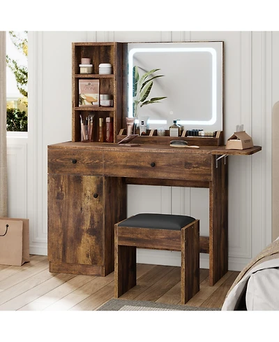 gaomon Vanity Desk with Led Lighted Mirror & Power Outlet