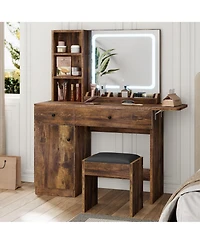 gaomon Vanity Desk with Led Lighted Mirror & Power Outlet