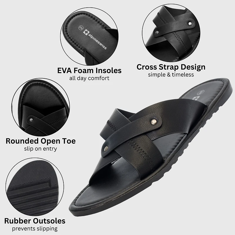Alpine Swiss Men's Saul Faux Leather Slide Sandals Dressy Indoor Outdoor Shoes