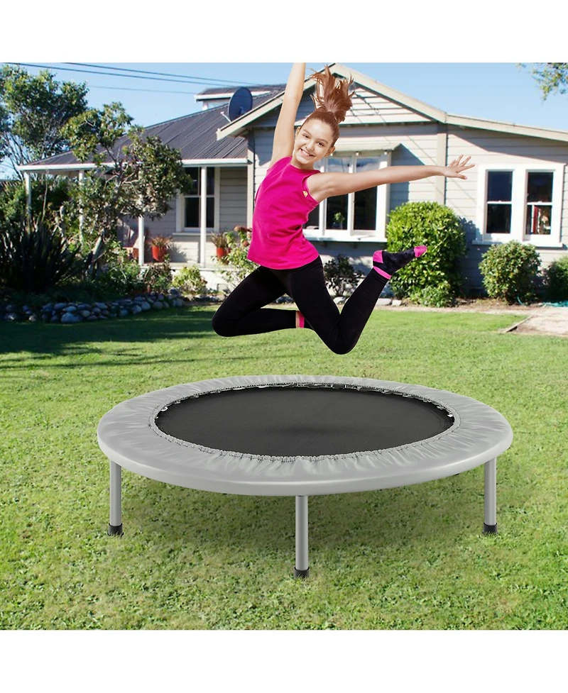 Gymax 38'' Folding Mini Trampoline Fitness Rebounder w/ Safety Pad Silver & Black