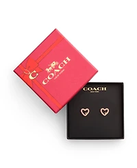 Coach Faux Stone Signature Pave Heart Stud Boxed Earrings