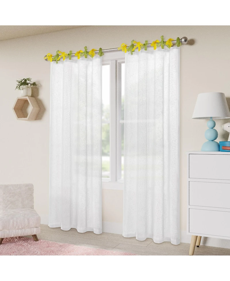 Awesome Home Tabitha Ribbon multi color Tie Top Curtains Pair, 52"×96"