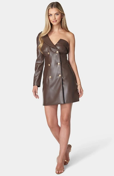 Bebe Women's One Shoulder Faux Leather Blazer Dress