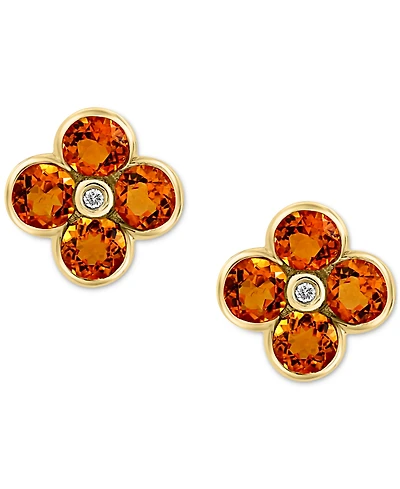 Effy London Blue Topaz (2-5/8 ct. t.w.) & Diamond Accent Flower Stud Earrings in 14k Yellow Gold (Also in Citrine)