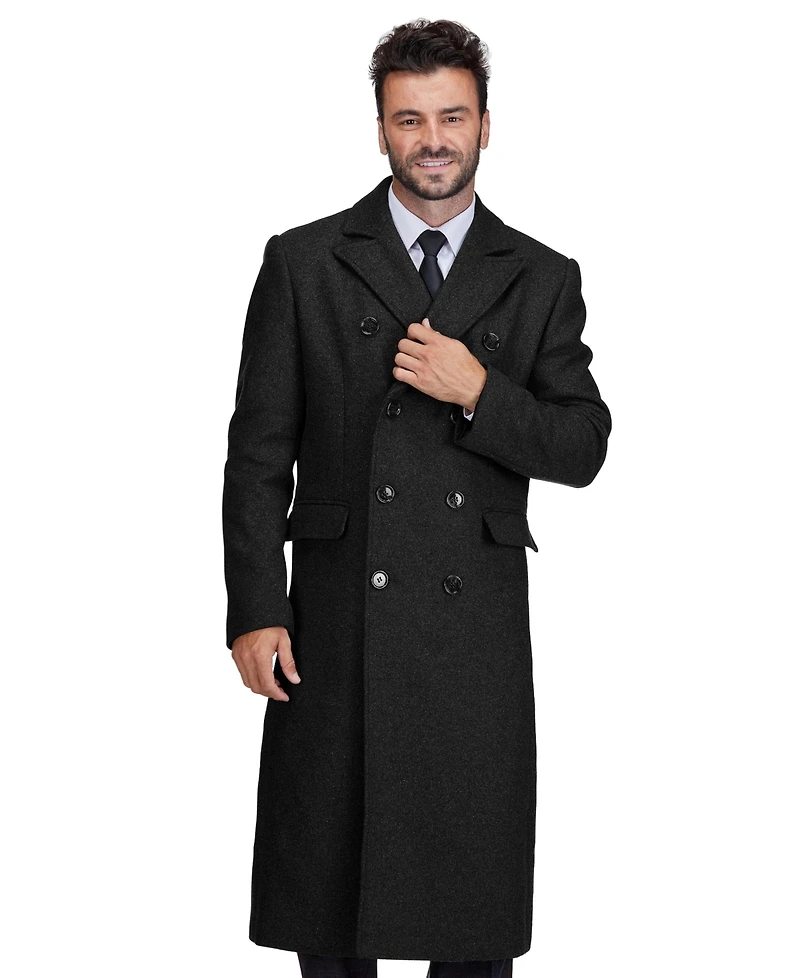 Braveman Men's Double-Breasted Knee Length Wool Blend Three Button Long Overcoat Top Coat