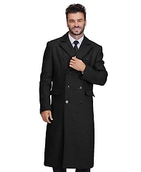 Braveman Men's Double-Breasted Knee Length Wool Blend Three Button Long Overcoat Top Coat